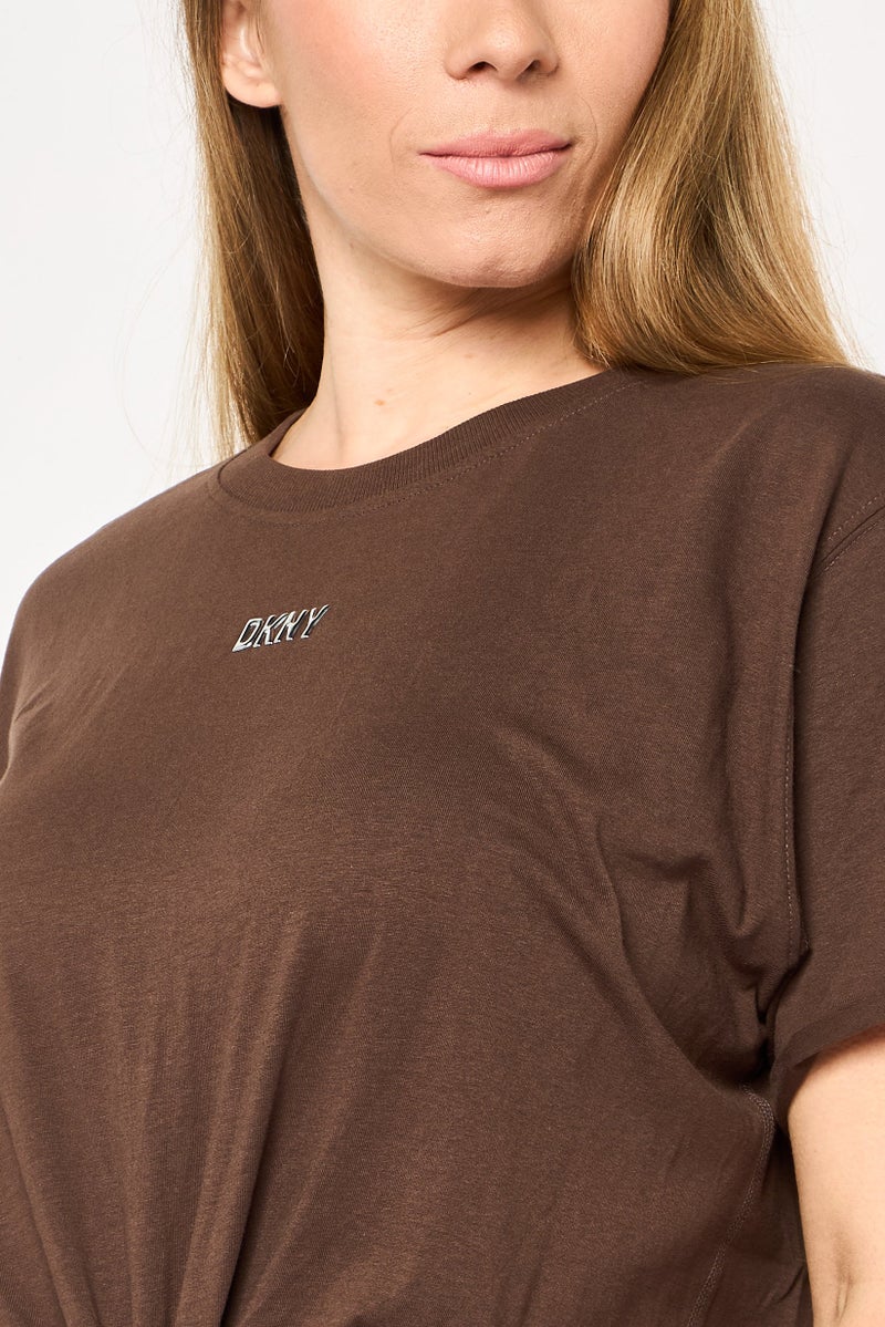 DKNY Sport Women Sportswear Fit Short Sleeves Outdoor T-Shirt, Brown - Image 3