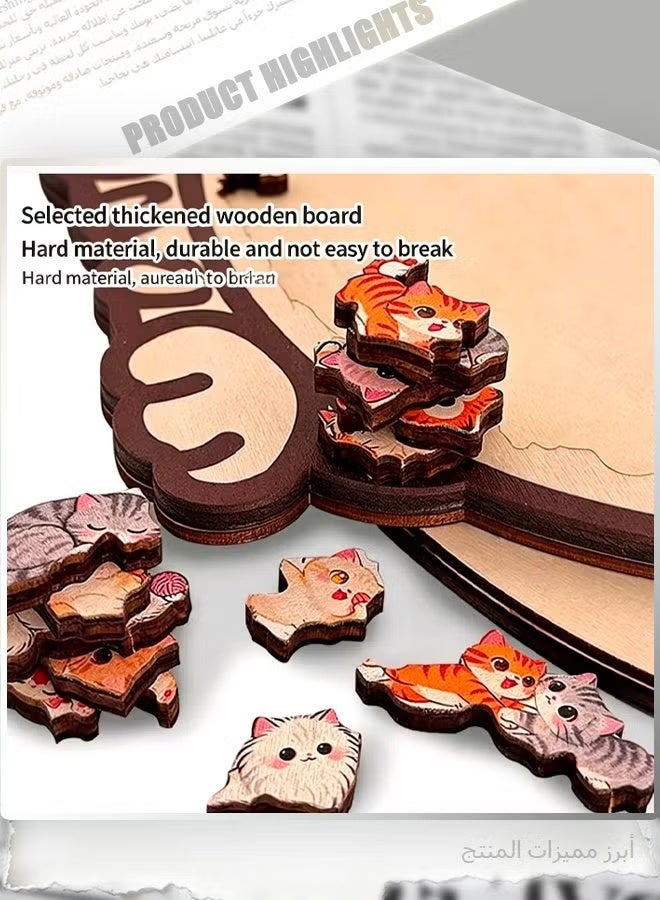 135 -Piece Colored Cat Shaped Wooden Jigsaw Puzzle for Kids and Adults, Wood Cat Puzzl Shaped Wooden Puzzle, Creative Art Puzzle Game, Beautiful Wall‑Decor Gift for Cats Lovers,Home Decor - Image 5
