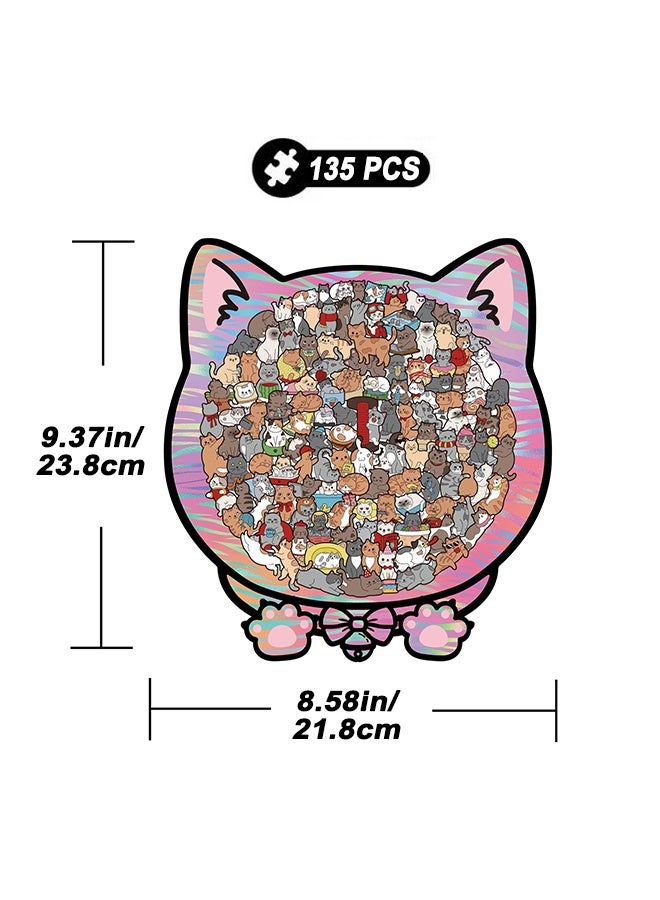 135 -Piece Colored Cat Shaped Wooden Jigsaw Puzzle for Kids and Adults, Wood Cat Puzzl Shaped Wooden Puzzle, Creative Art Puzzle Game, Beautiful Wall‑Decor Gift for Cats Lovers,Home Decor - Image 2