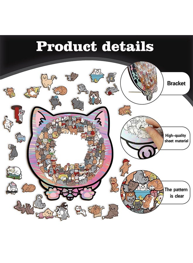 135 -Piece Colored Cat Shaped Wooden Jigsaw Puzzle for Kids and Adults, Wood Cat Puzzl Shaped Wooden Puzzle, Creative Art Puzzle Game, Beautiful Wall‑Decor Gift for Cats Lovers,Home Decor - Image 3