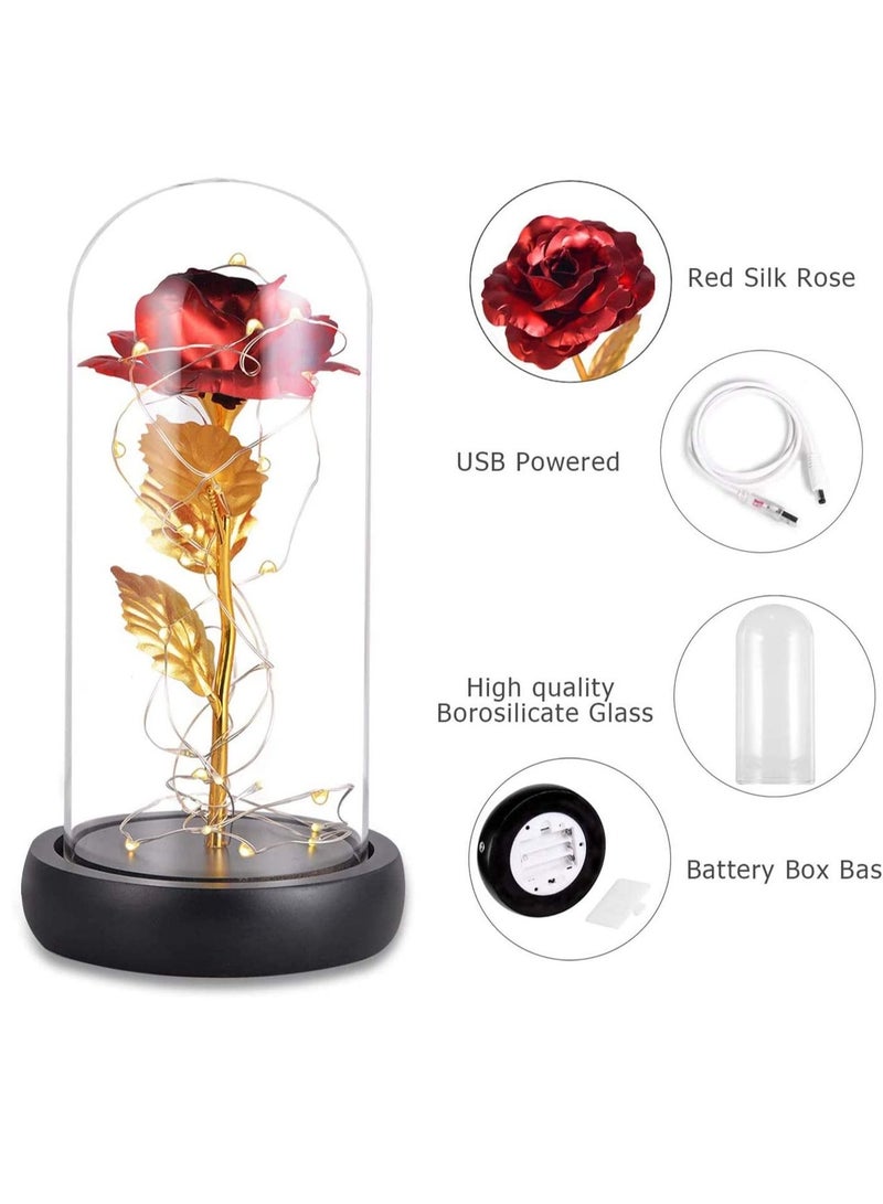 SYOSI LED Forever Red Rose in Glass Dome on Wood Base Lights - Image 3