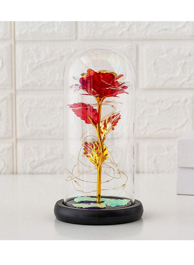 SYOSI LED Forever Red Rose in Glass Dome on Wood Base Lights - Image 1