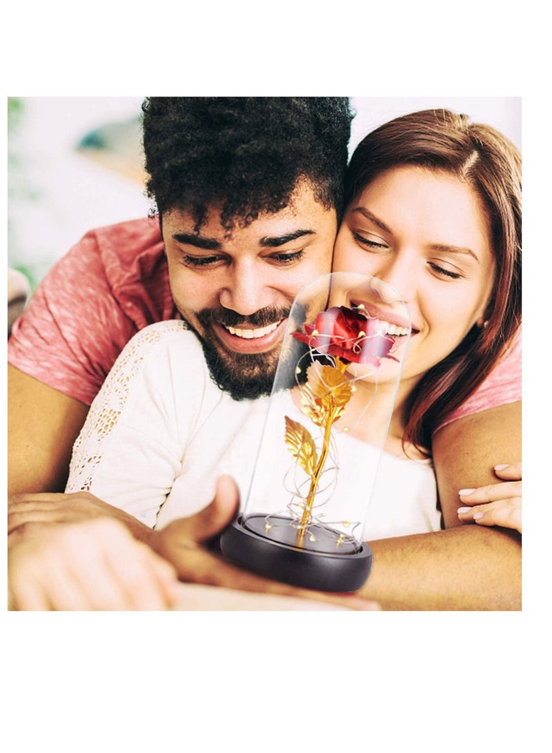 SYOSI LED Forever Red Rose in Glass Dome on Wood Base Lights - Image 2