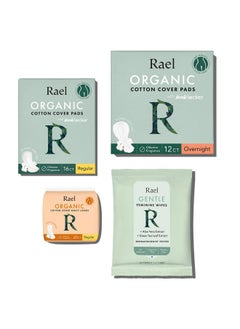 رائيل Rael Feminine Care، أساسيات الدورة الشهرية للنساء - فوط قطنية عضوية عادية ومناديل ليلية للنساء، بطانات يومية عادية ومناديل نسائية  - Image 1