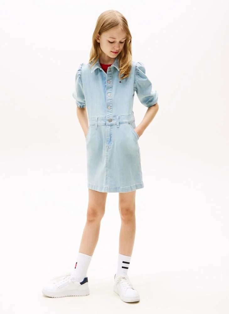 TOMMY HILFIGER Kids Denim Puff Sleeve Dress