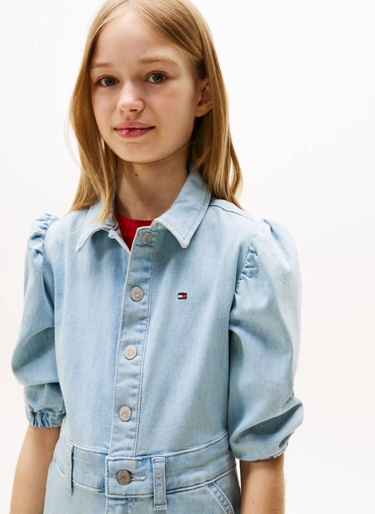 TOMMY HILFIGER Kids Denim Puff Sleeve Dress
