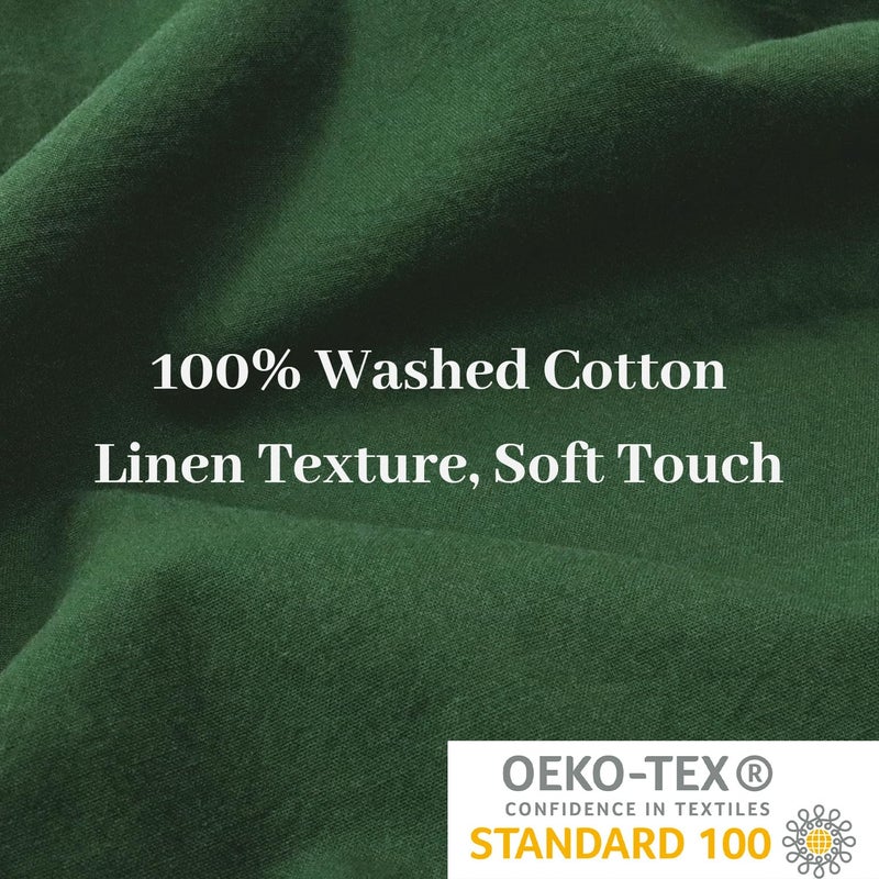 NEXHOME PRO Duvet Cover Set Queen Size Linen Feel Textured Organic Natural 100% Washed Cotton Duvet Cover 3 Pieces Bedding Set with Zipper Closure, Breathable, Soft, Forest Green (No Comforter) - Image 4