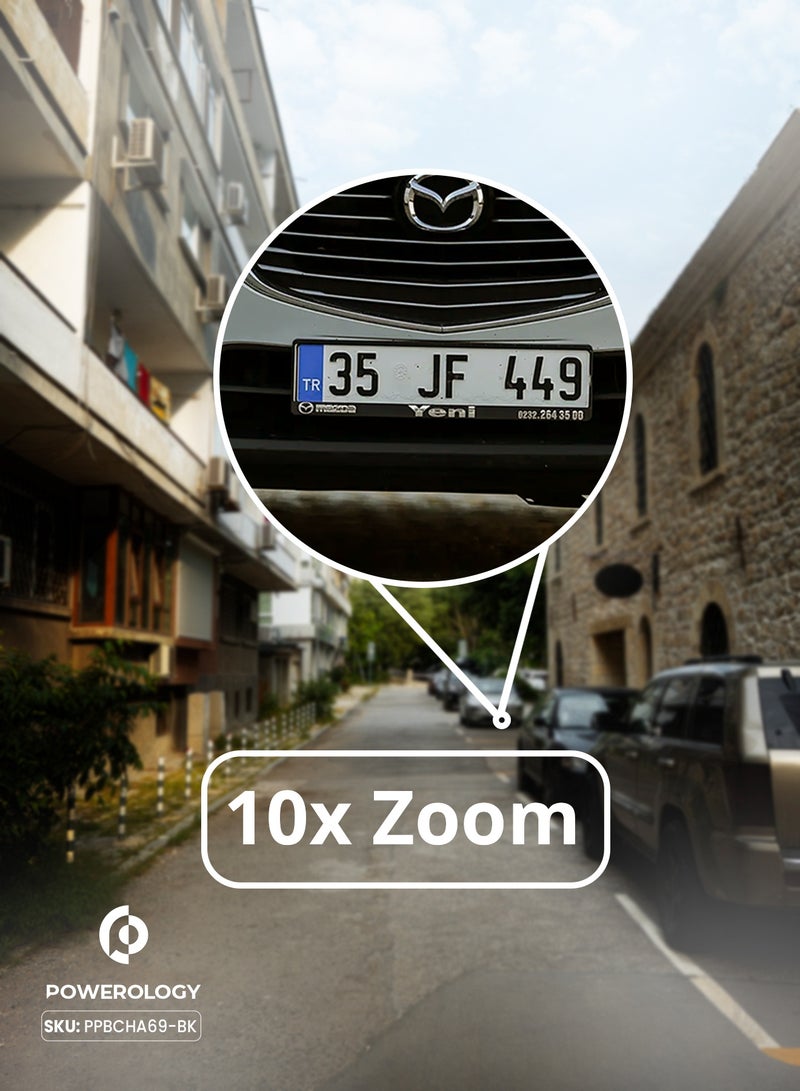 باورولوجي كاميرا خارجية متعددة الاستخدامات 360° 4G/WIFI بعدسة مزدوجة 2 ميجا بكسل / شحن بالطاقة الشمسية / تسجيل بمنظور مزدوج / أضواء رصاصية قوية / إنذار صفارة الإنذار / تكبير مستمر 10 مرات - أسود - Image 4