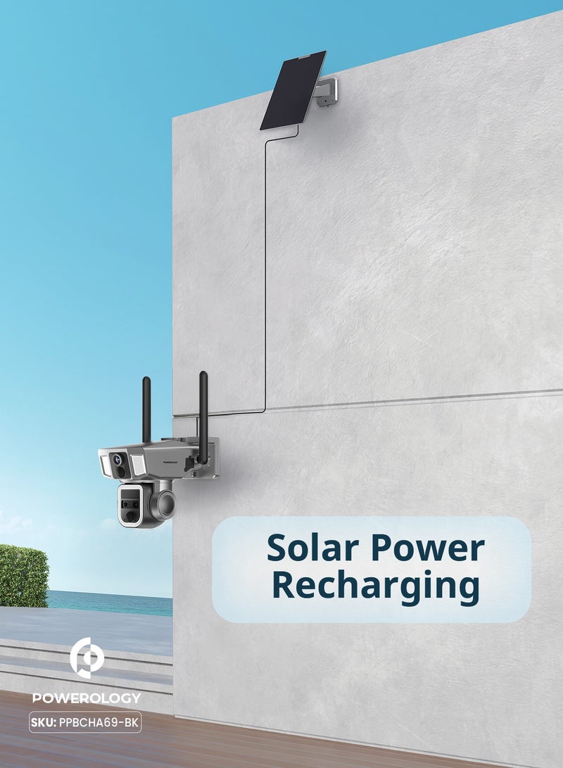باورولوجي كاميرا خارجية متعددة الاستخدامات 360° 4G/WIFI بعدسة مزدوجة 2 ميجا بكسل / شحن بالطاقة الشمسية / تسجيل بمنظور مزدوج / أضواء رصاصية قوية / إنذار صفارة الإنذار / تكبير مستمر 10 مرات - أسود - Image 5