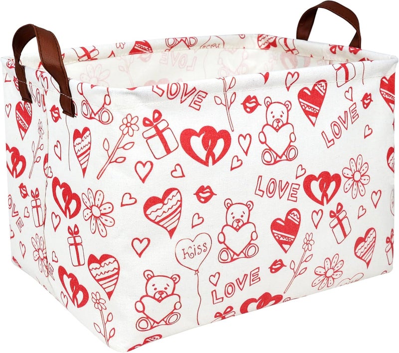 SETAMA Valentine's Day Basket Gift for Empty Cute Heart Large Storage Bin for Kid and Baby Room Décor (Bear Love) - Image 1