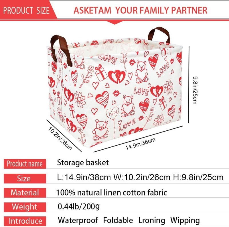 SETAMA Valentine's Day Basket Gift for Empty Cute Heart Large Storage Bin for Kid and Baby Room Décor (Bear Love) - Image 5