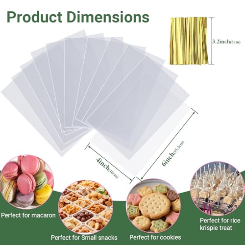 ROSPAKTEK 100 Pcs 4x6 Inch Clear Rice Krispie Treat Bags - Rice Kit Cakesicle Bags for Marshmallow, Macaron Pop, Candy, Apple Cookies, Cake Ore Pop Packaging (Individually Wrapped) - Image 3