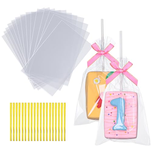 ROSPAKTEK 100 Pcs 4x6 Inch Clear Rice Krispie Treat Bags - Rice Kit Cakesicle Bags for Marshmallow, Macaron Pop, Candy, Apple Cookies, Cake Ore Pop Packaging (Individually Wrapped) - Image 1