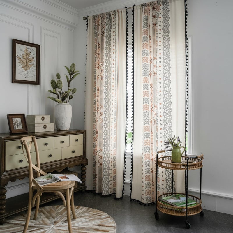ColorBird Boho Curtains 2 Panels 84 Inches Length Orange Patterned Window Treatment Striped Geometric Aztec Western Curtain & Drapes for Living Bedroom Dining Room Boho Chic Deco - Image 2