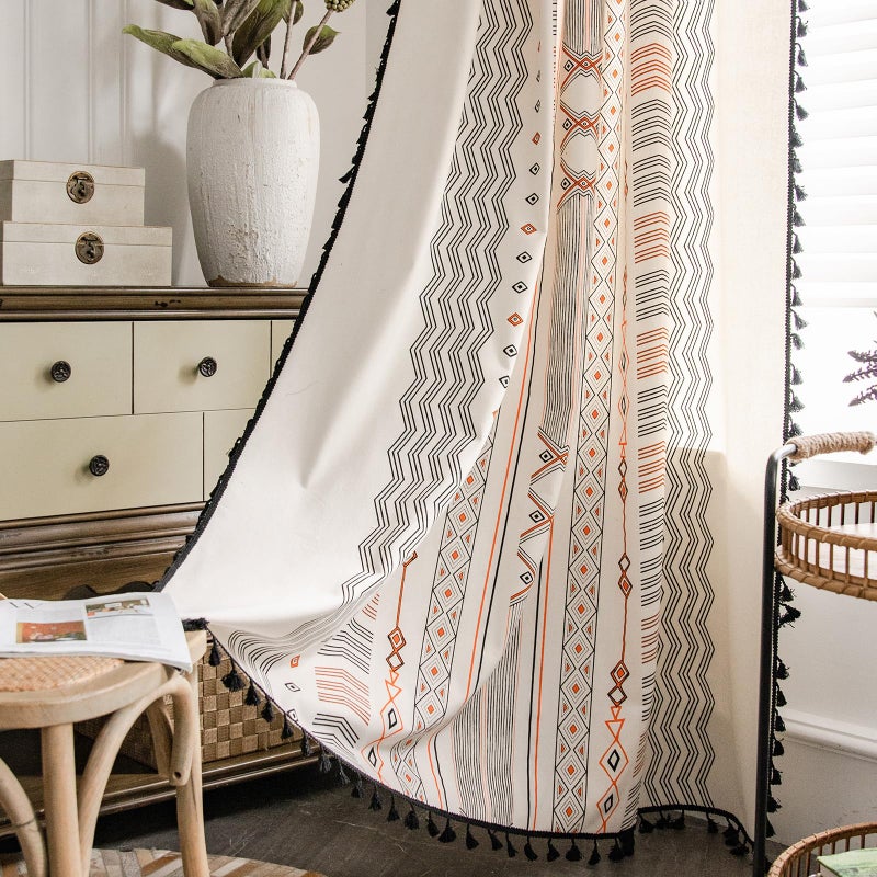 ColorBird Boho Curtains 2 Panels 84 Inches Length Orange Patterned Window Treatment Striped Geometric Aztec Western Curtain & Drapes for Living Bedroom Dining Room Boho Chic Deco - Image 1