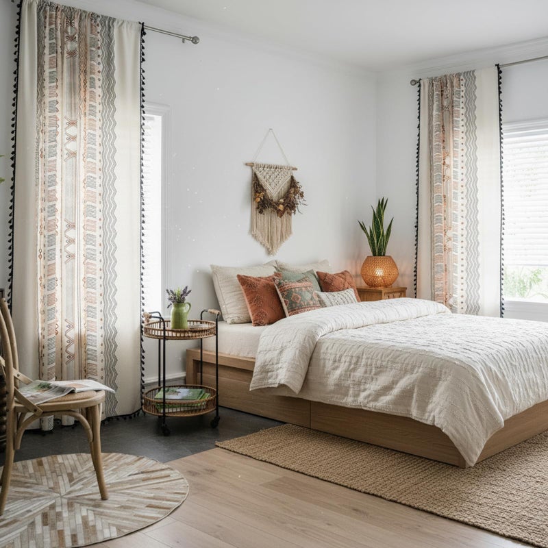 ColorBird Boho Curtains 2 Panels 84 Inches Length Orange Patterned Window Treatment Striped Geometric Aztec Western Curtain & Drapes for Living Bedroom Dining Room Boho Chic Deco - Image 4
