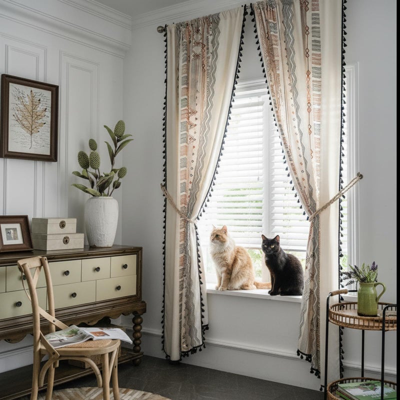 ColorBird Boho Curtains 2 Panels 84 Inches Length Orange Patterned Window Treatment Striped Geometric Aztec Western Curtain & Drapes for Living Bedroom Dining Room Boho Chic Deco - Image 3