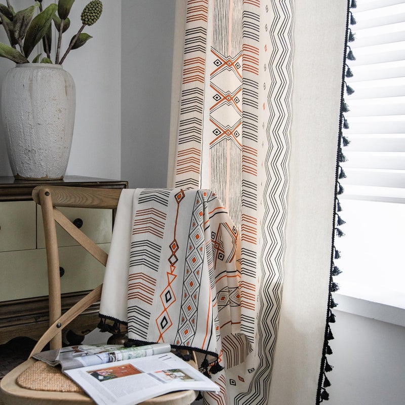 ColorBird Boho Curtains 2 Panels 84 Inches Length Orange Patterned Window Treatment Striped Geometric Aztec Western Curtain & Drapes for Living Bedroom Dining Room Boho Chic Deco - Image 5