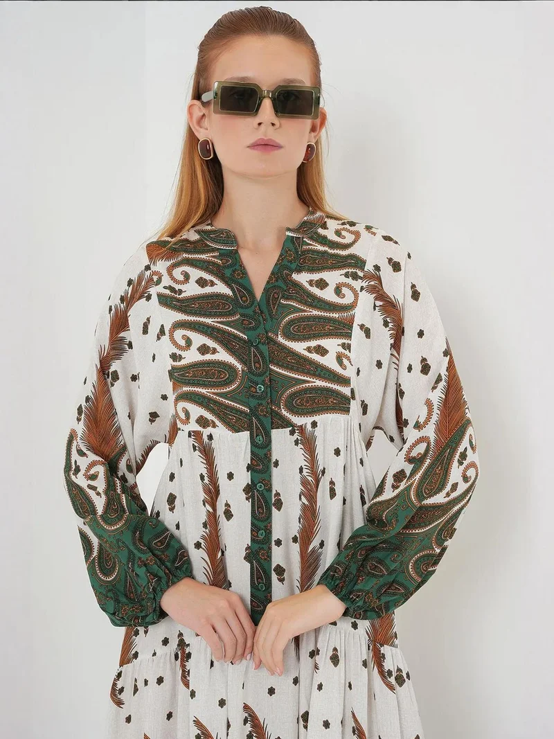 BIG DART BDART Printed V-Neck Maxi Dress with Button Closure