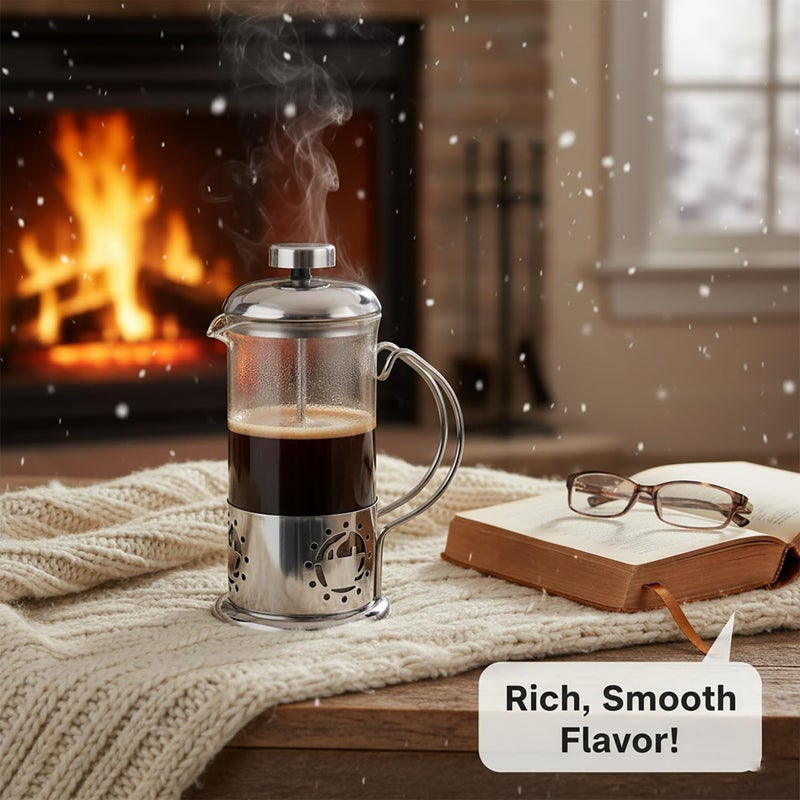 BNYD Single Serve French Press Coffee Maker â€“ 12 oz Mini Stainless Steel & Glass Brewer for 1 Cup, Portable & Affordable Manual Coffee Press with Fine Mesh Filter for Home, Travel, or Camping - Image 3