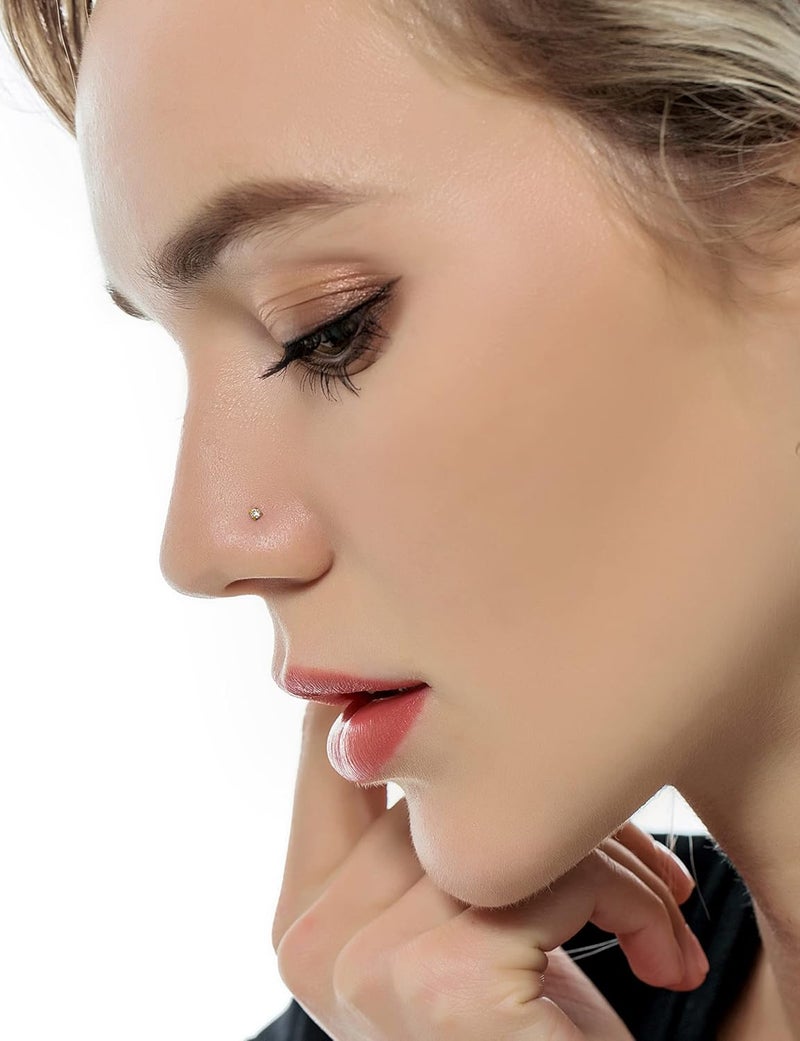 Tornito 20G 10Pcs Stainless Steel Nose Screw Studs Rings CZ Nose Ring Labret Nose Piercing Jewelry for Men Women Silver Rose Gold Tone - Image 4