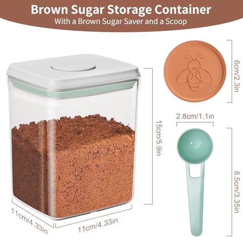 Mutclord POP Airtight Brown-Sugar Keeper-Container - 1.3Qt(42Oz/1.2L) Clear Jar | 1/2 Tablespoon Scoop | Brown Sugar Saver | Stackable One-Touch Opening - Image 2