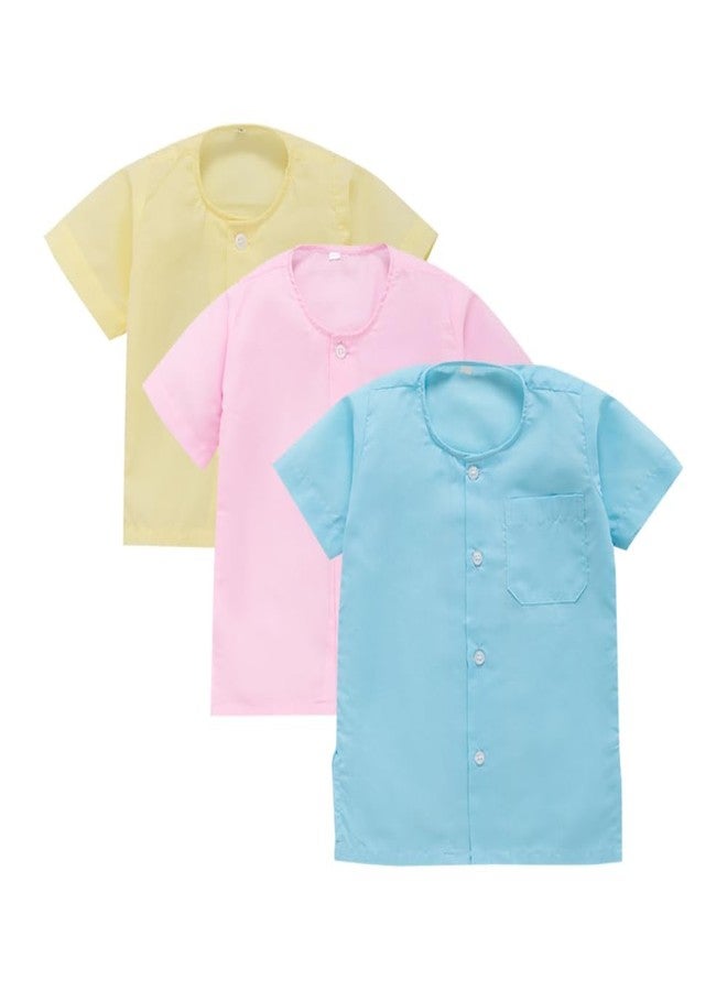 BUMSIES Baby Boy Summer Shirt | Supersoft Cotton Shirts for Kids/Infants | Comfortable & Button Access for Ease Wearing (Pink,Blue,Lemon) Pack of 3 (12-18 Months) - Image 1
