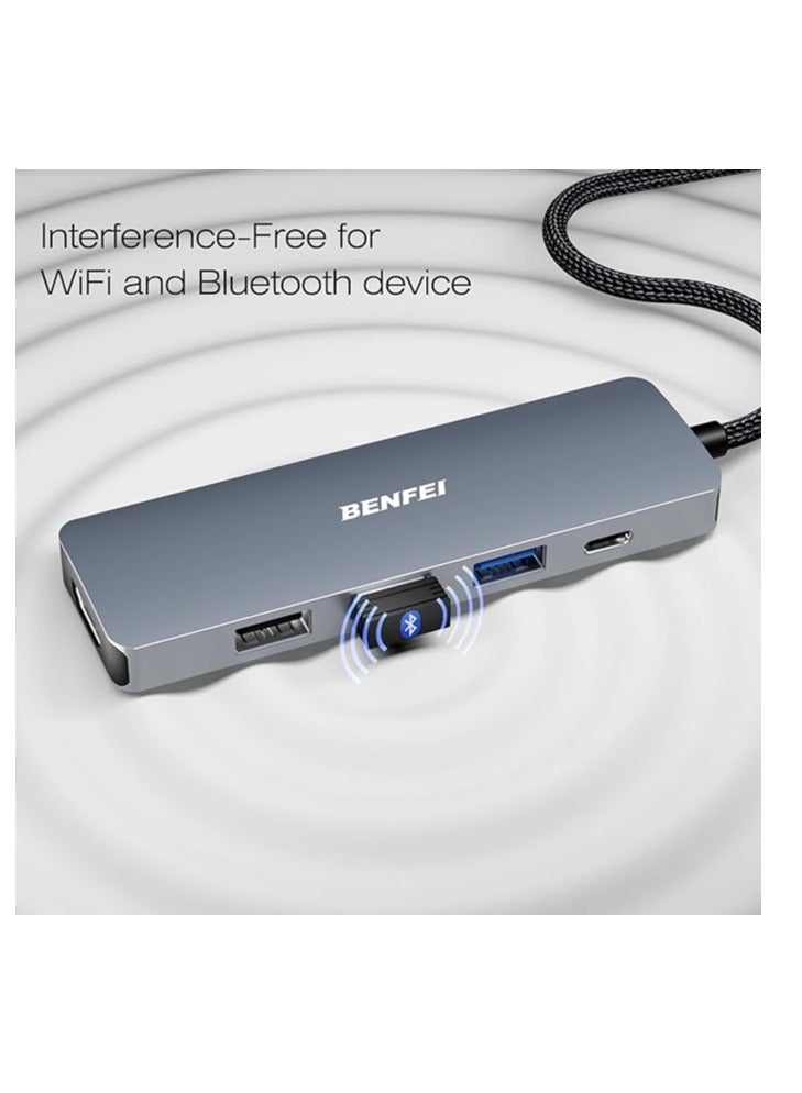 بنفي موزع USB-C 5 في 1 من بينفي مع HDMI بدقة 4K، 3 منافذ USB-A، توصيل طاقة 100 وات، كابل بتصميم من السيليكون والمنسوج، جراب من الألومنيوم متوافق مع ماك بوك برو/إير، آيباد برو، آي ماك، آيفون 15 برو/برو ماكس، XPS، ثينك باد - Image 4