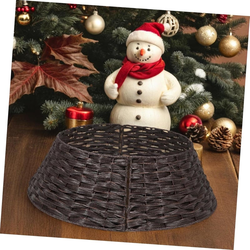 Unomor Farmhouse Tree Skirt Rustic Woven Tree Collar Chic Holiday Decorations Coffee and Reusable for Festive Gatherings - Image 5