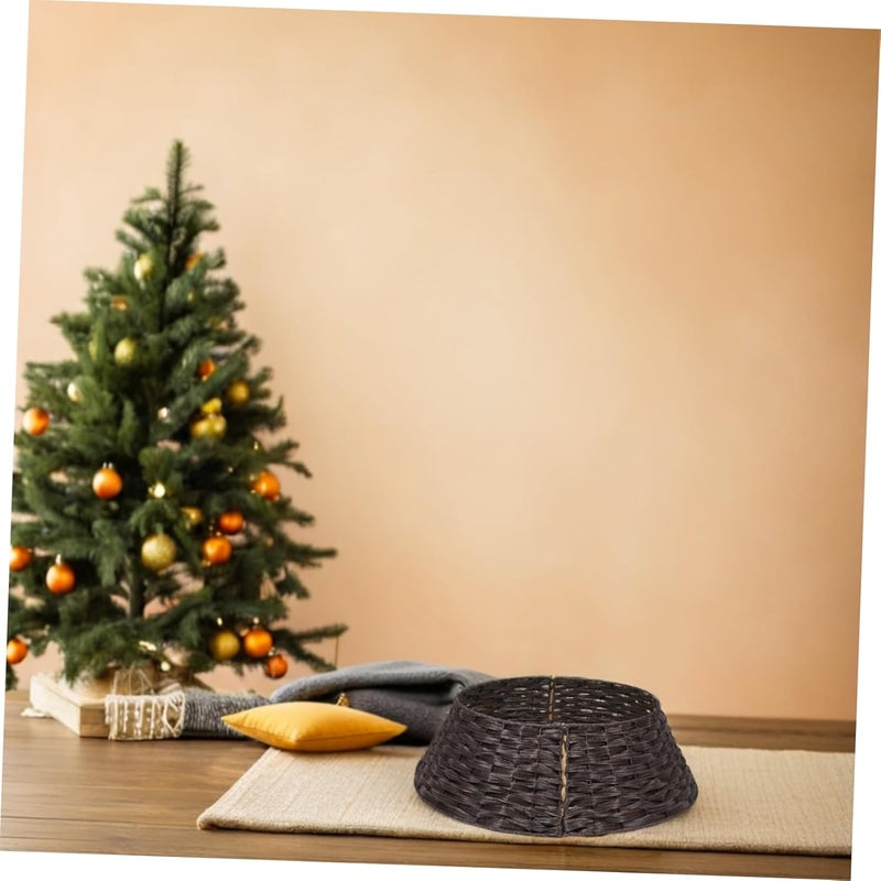 Unomor Farmhouse Tree Skirt Rustic Woven Tree Collar Chic Holiday Decorations Coffee and Reusable for Festive Gatherings - Image 3