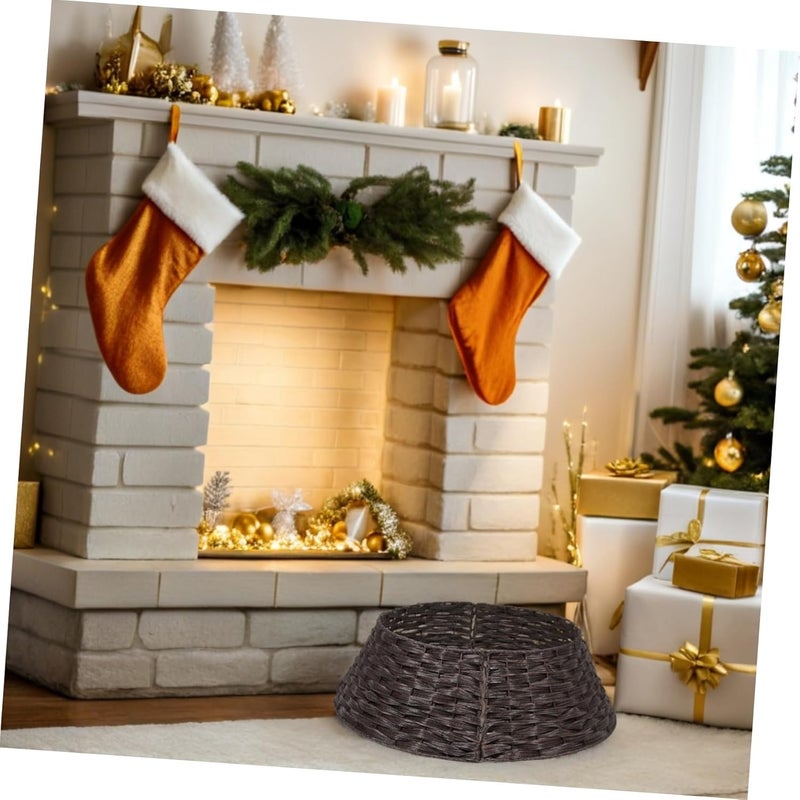 Unomor Farmhouse Tree Skirt Rustic Woven Tree Collar Chic Holiday Decorations Coffee and Reusable for Festive Gatherings - Image 4