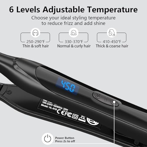 DSHOW Pencil Flat Iron 310 Small Flat Irons for Short Hair Pixie Cut Bangs AntiScald Mini Hair Straightener with Glove Dual Voltage Adjustable Temp 250450 Auto Shut Off Black - Image 3