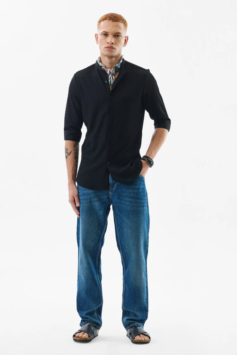 SNITCH Black Textured Mandarin Shirt