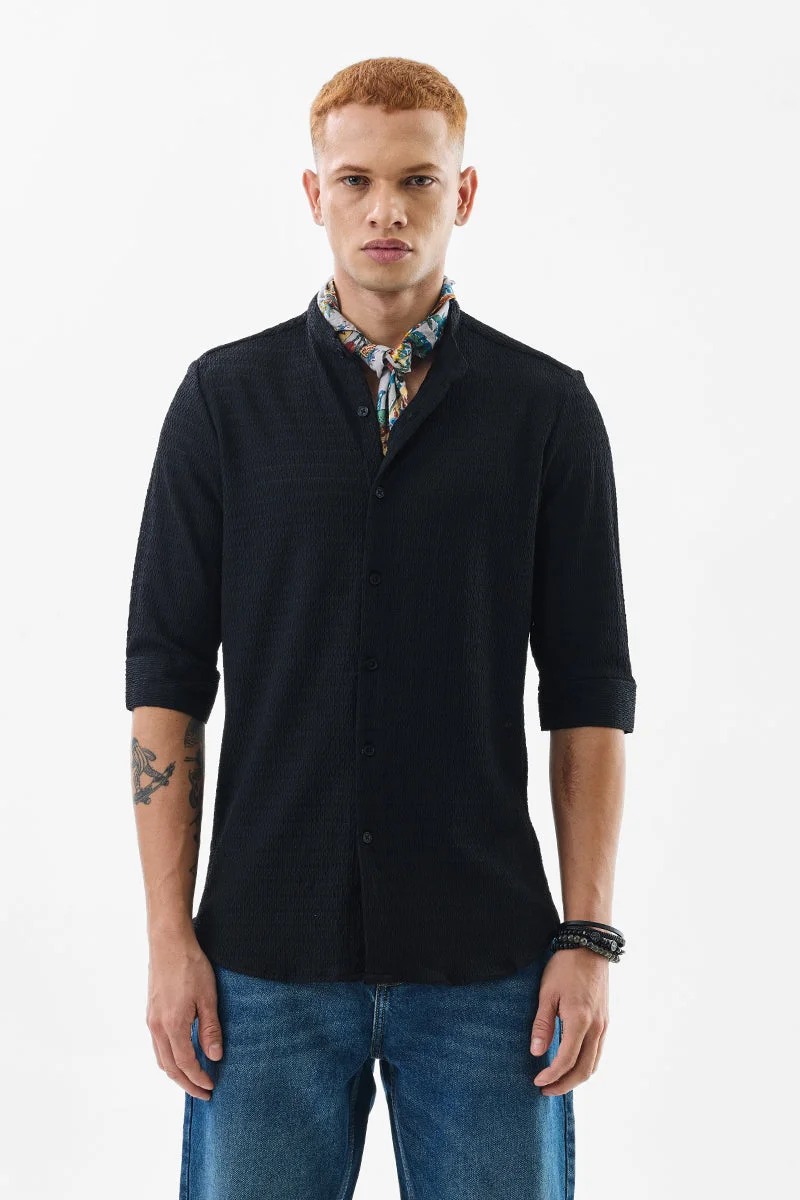 SNITCH Black Textured Mandarin Shirt