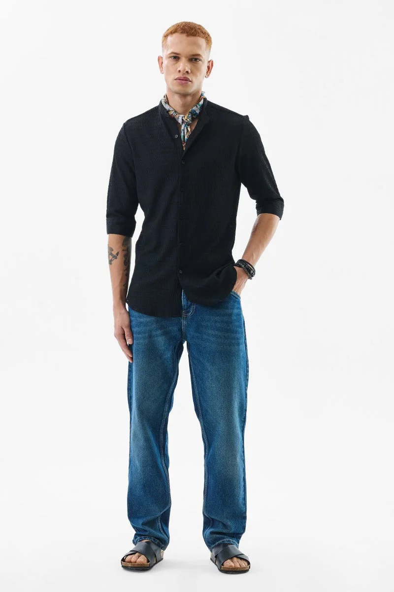 SNITCH Black Textured Mandarin Shirt
