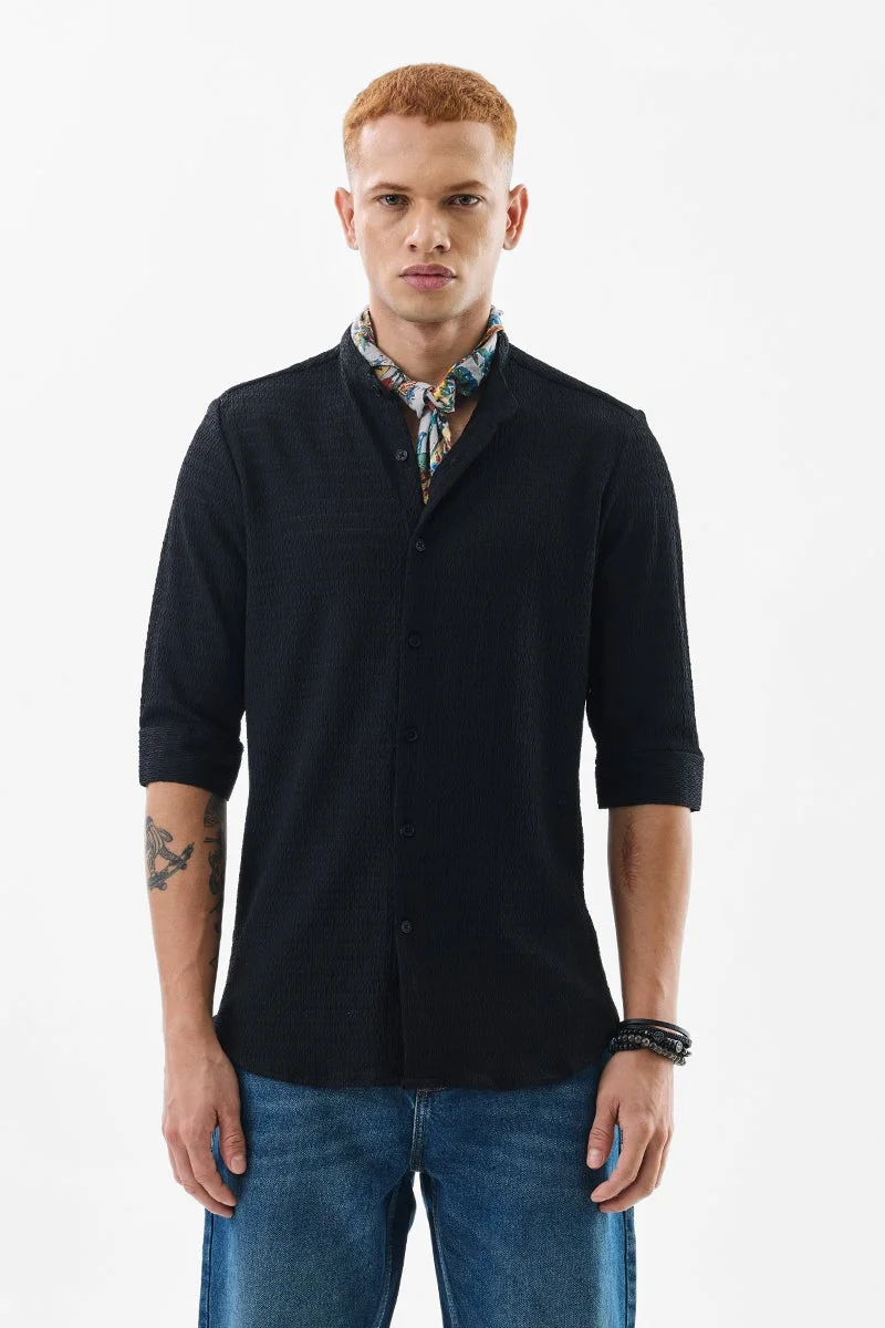 SNITCH Black Textured Mandarin Shirt