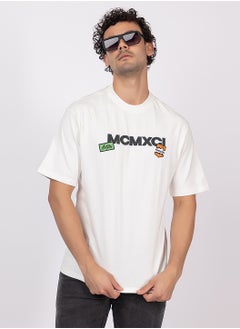 OCTAVE Octave Men's Oversized Printed Graphic Cotton  T-shirt with Back Print,White  - Image 2