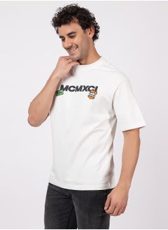 OCTAVE Octave Men's Oversized Printed Graphic Cotton  T-shirt with Back Print,White  - Image 3