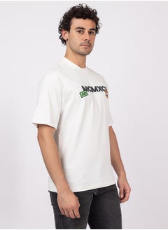 OCTAVE Octave Men's Oversized Printed Graphic Cotton  T-shirt with Back Print,White  - Image 4