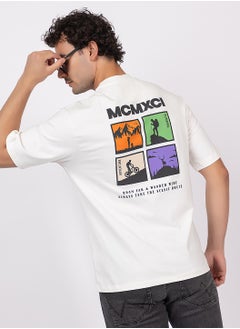 OCTAVE Octave Men's Oversized Printed Graphic Cotton  T-shirt with Back Print,White  - Image 5