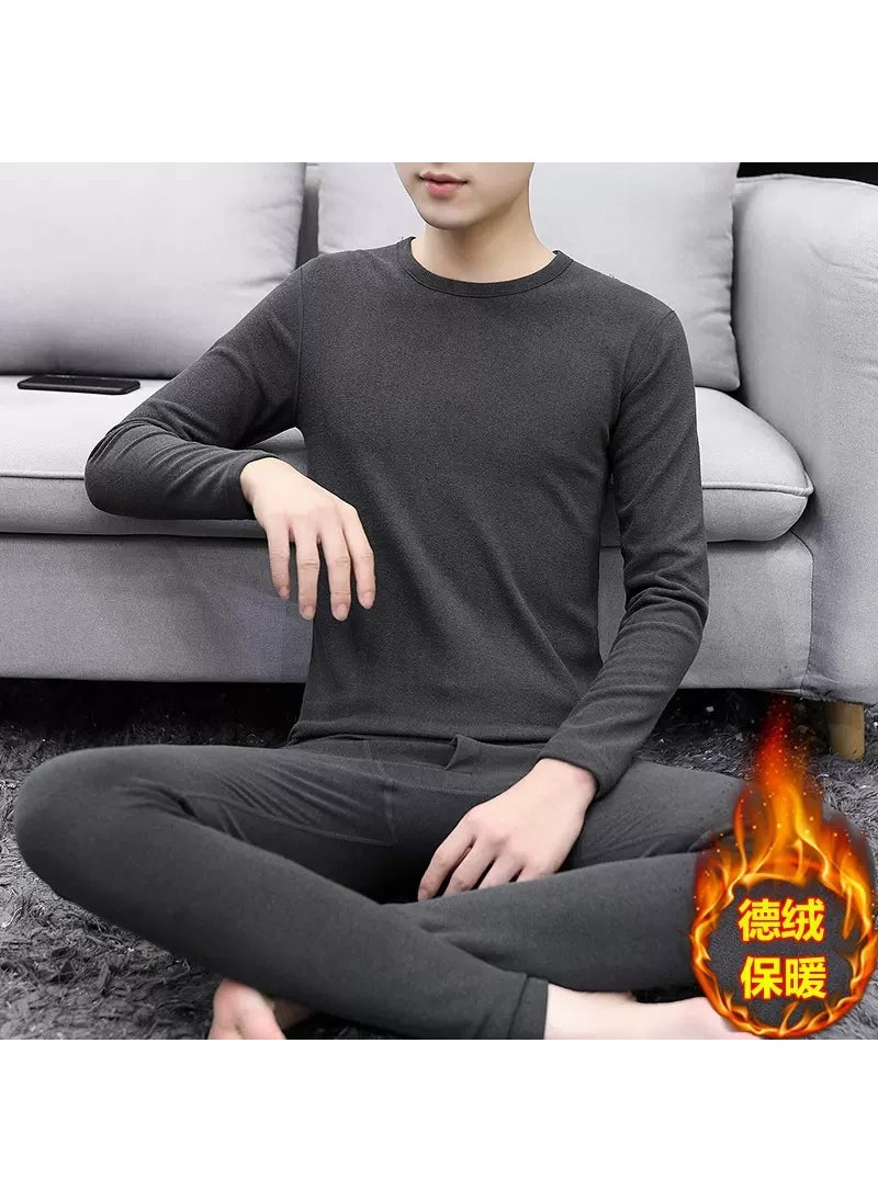 Generic Double-sided Velvet Thermal Underwear Set for Men Dark gray  - Image 1