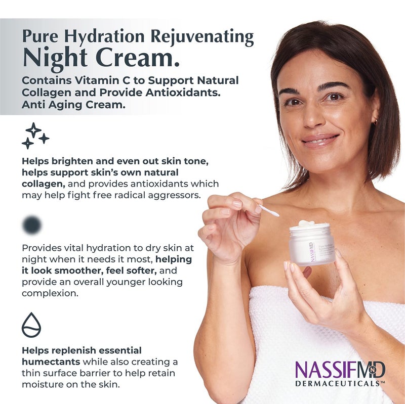 NassifMD Pure Hydration Rejuvenating Night Cream with Vitamin C to support Natural Collagen and provide Antioxidants | Anti Aging CreamÂ  (1.7oz) - Image 2