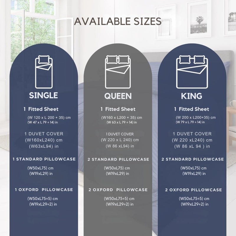 Amali  PolyCotton Printed Stripe Bedsheet Set - 4 Piece Bedding Set Single Size (120x200+35) cm with 1-Duvet Cover, 1-Fitted Sheet, 2-Pillowcases, and 2-Oxford Pillowcases, Soft & Durable - Image 3