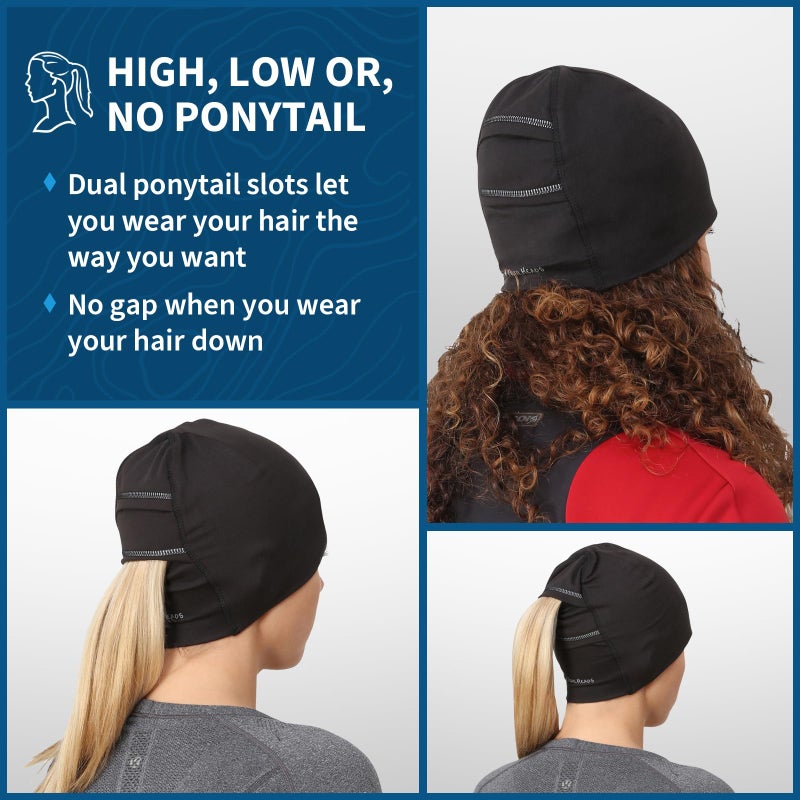 TrailHeads Ponytail Hat - Adrenaline Series | Women’s Running Beanie with Reflective Accents | Black Skull Cap - Black - Image 2