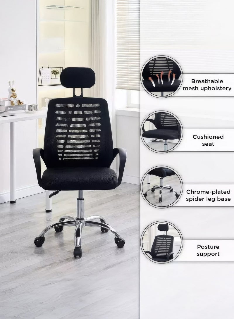 RENOVO Ergonomic Office Chair with Lumbar Support, Headrest, Comfortable Armrests, Height Adjustable, Swivel Rolling for Executive, Conference & Study Room - Image 3