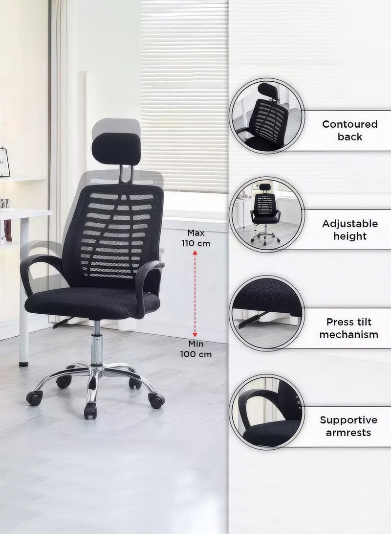 RENOVO Ergonomic Office Chair with Lumbar Support, Headrest, Comfortable Armrests, Height Adjustable, Swivel Rolling for Executive, Conference & Study Room - Image 4