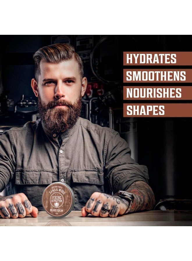 Viking Revolution بلسم لحية فايكنغ ريفولوشن من خشب الصندل - زبدة لحية مع زيت الأركان، مرطب لحية للرجال مع زيت الجوجوبا - مرطب لحية للرجال مع شمع العسل - شمع لحية للرجال (2 أونصة، 1 عبوة) - Image 2