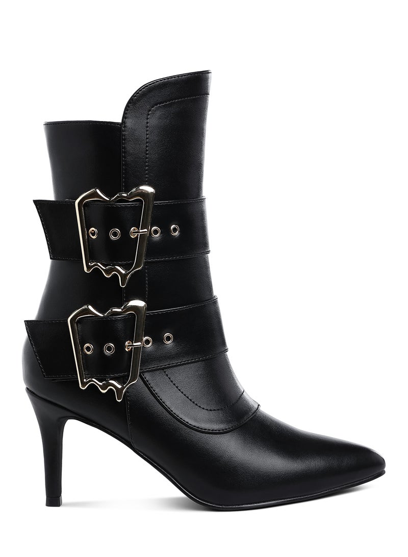 London Rag Chunky Buckle Strap Ankle Boots in Black  - Image 1