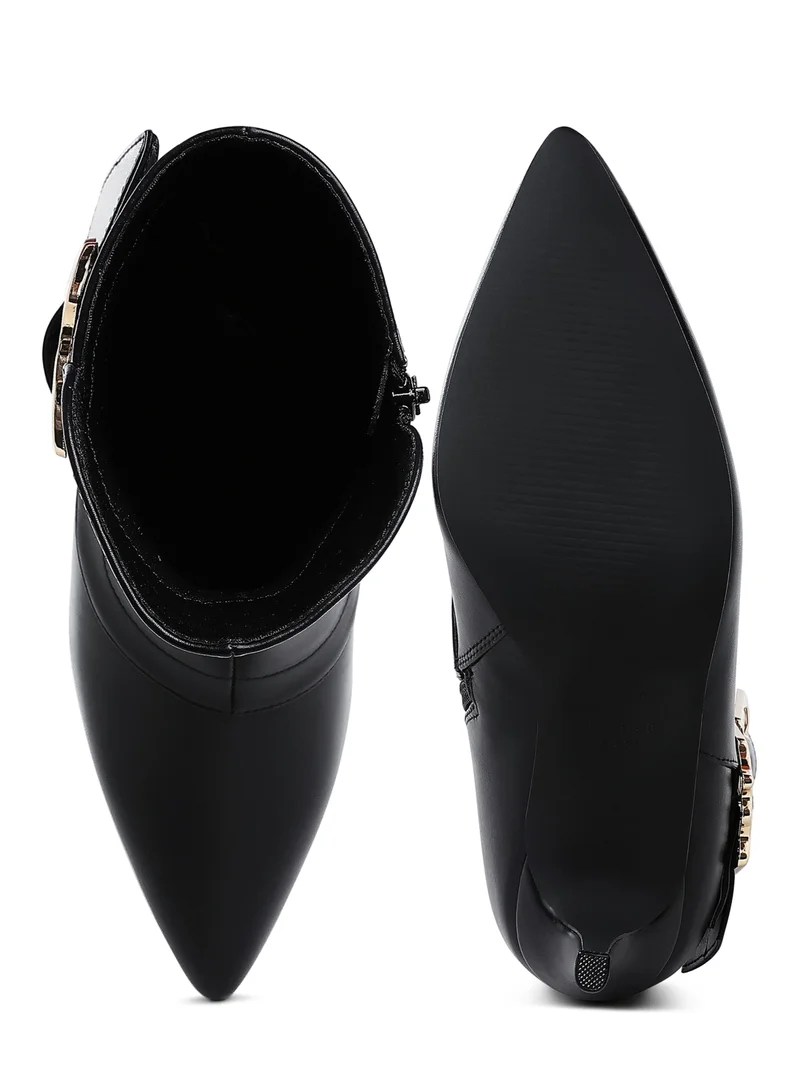 London Rag Chunky Buckle Strap Ankle Boots in Black
