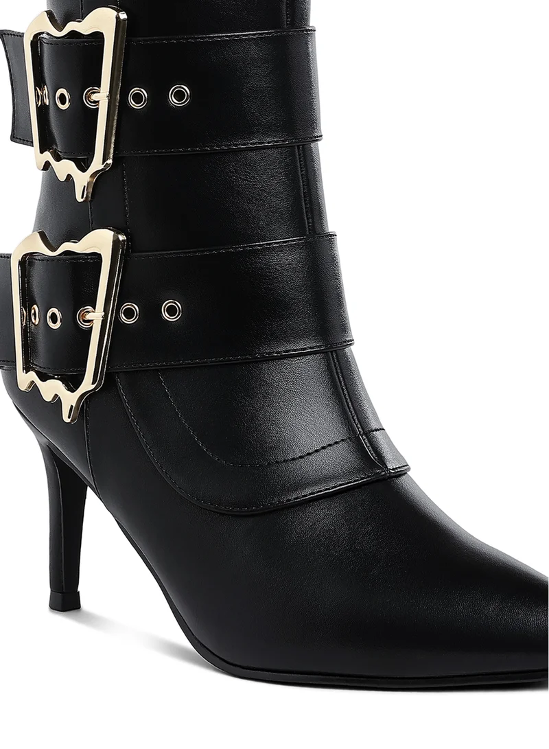 London Rag Chunky Buckle Strap Ankle Boots in Black